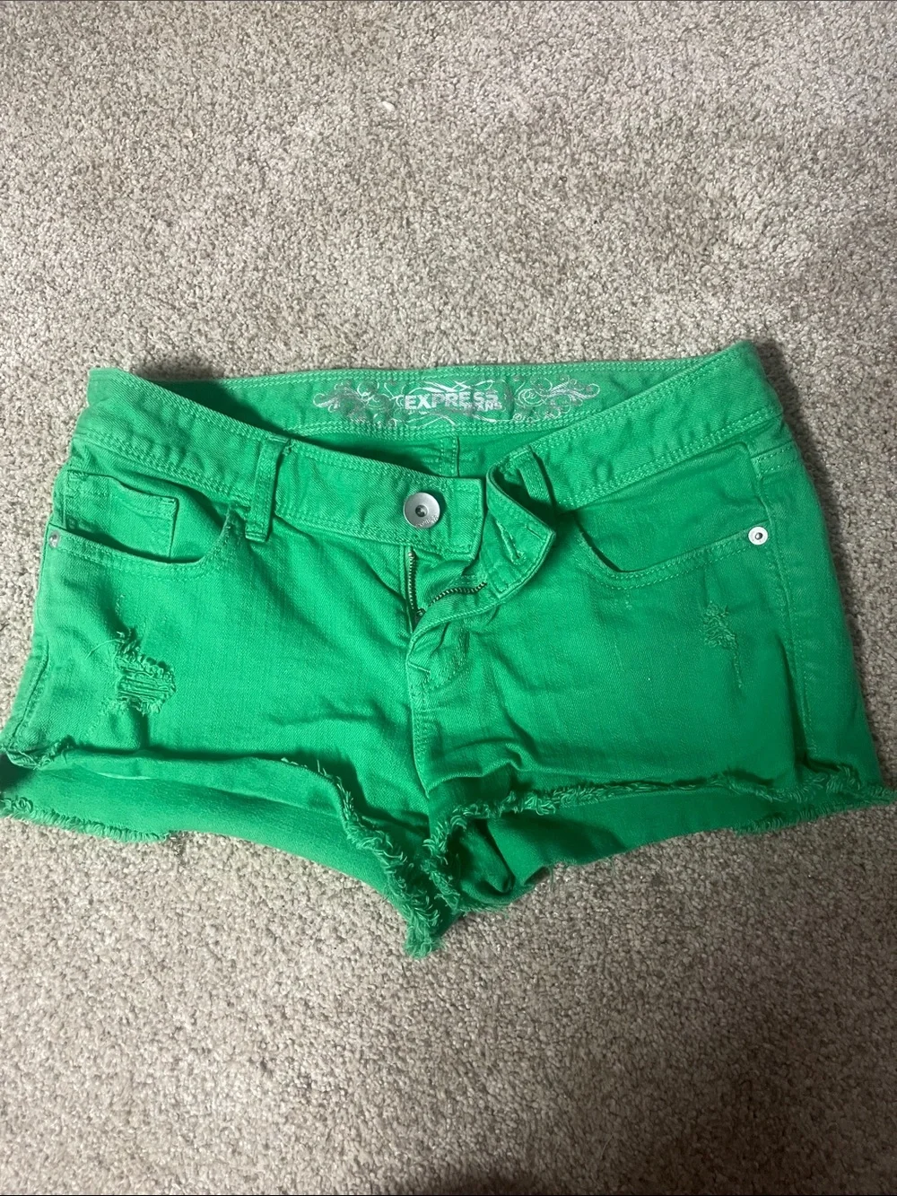 Express Bright Green Denim Cutoff Shorts - Women's